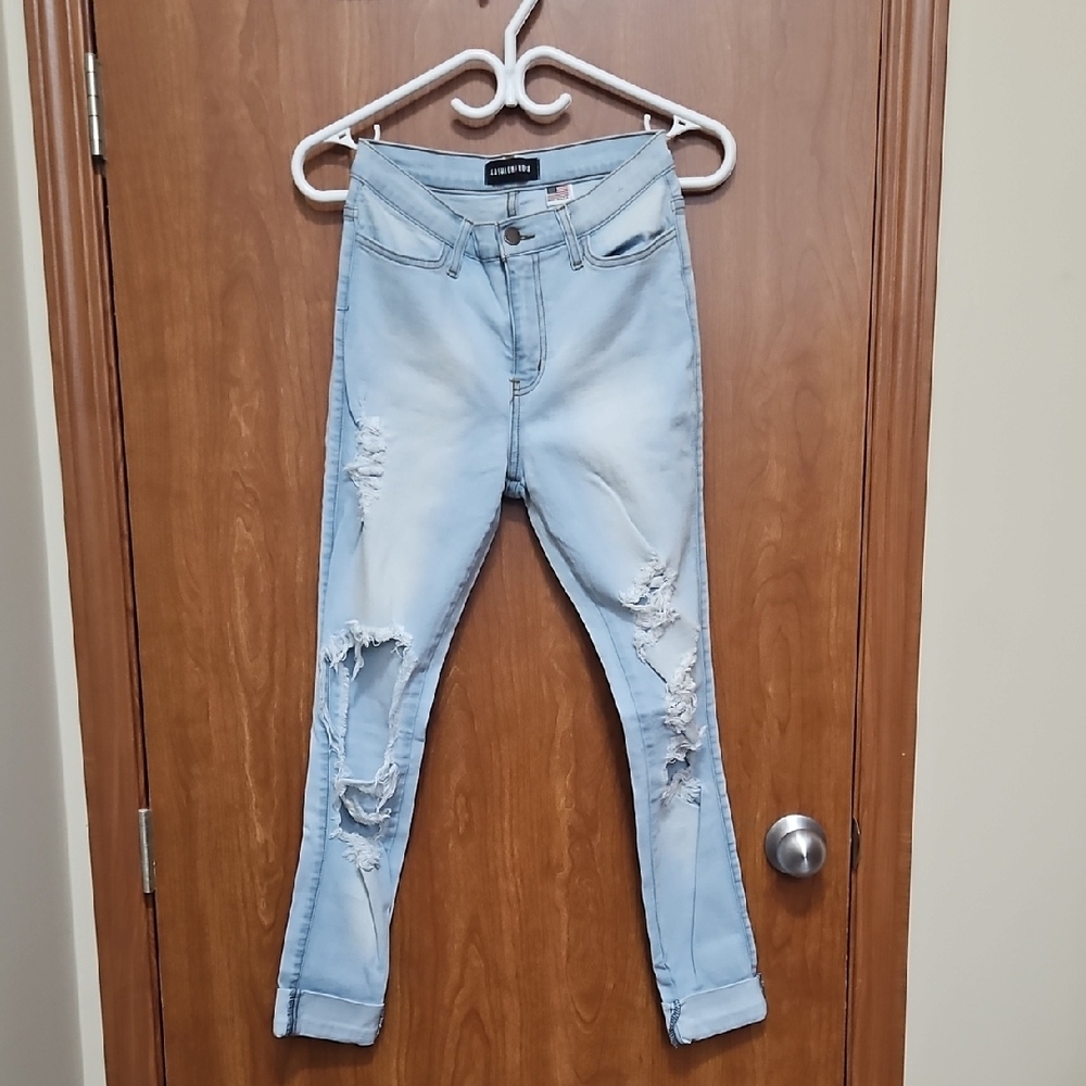 Fashion Nova Sky Blue Ripped Skinny Jeans